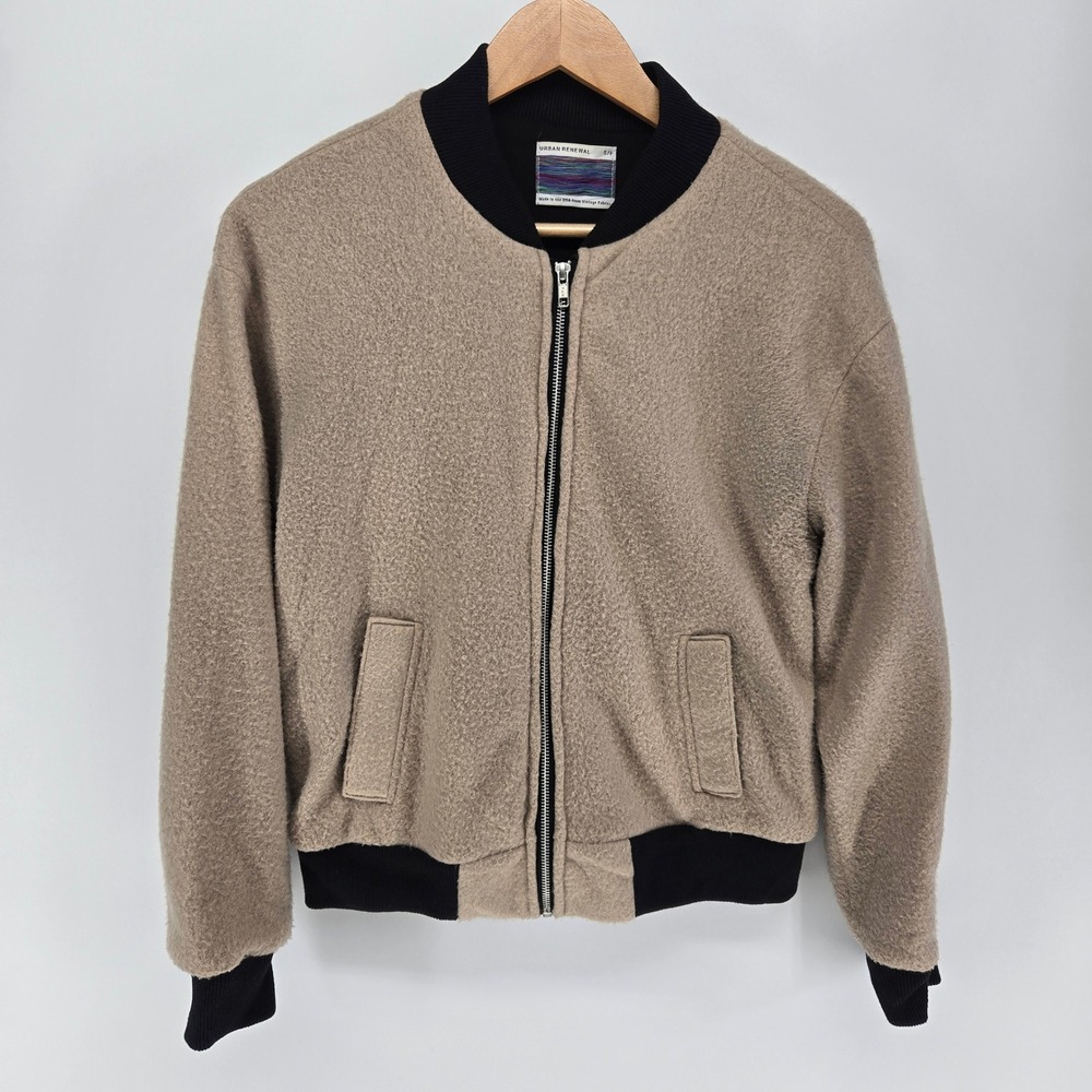 Urban Outfitters Renewal Bomber Jacket Women S Tan Wool Blend Full Zip  Rib